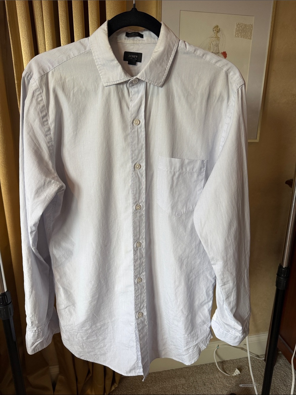 J. Crew Men's Ludlow White with Blue Stripes Button-Down Shirt